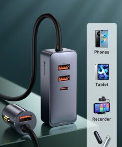 Baseus120W USB Type C 4.0 Fast Charging Four Port Car Charger