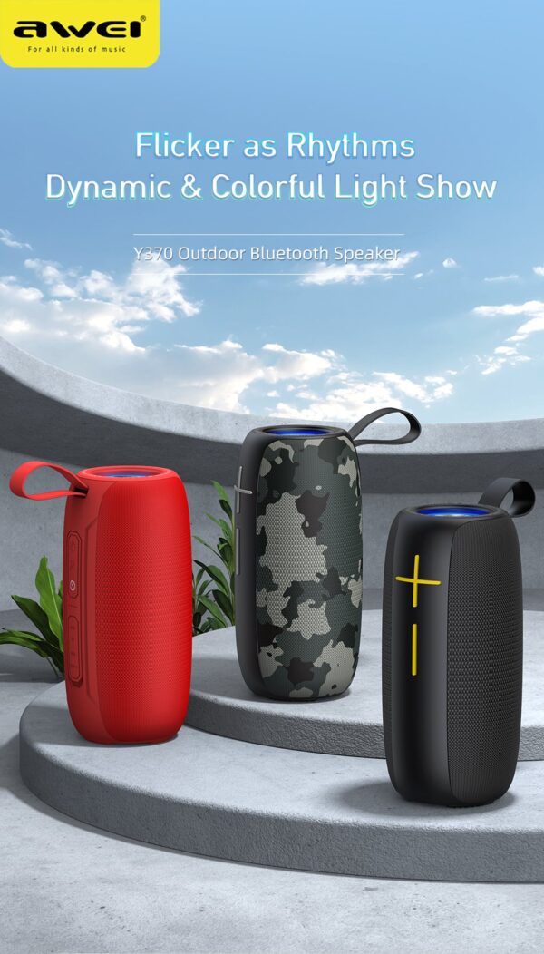 Awei Y370 Original Bluetooth Speaker Music Super Power Bass 20W IPX5 Outdoor HiFi 3D Sound Bar With Led For PC
