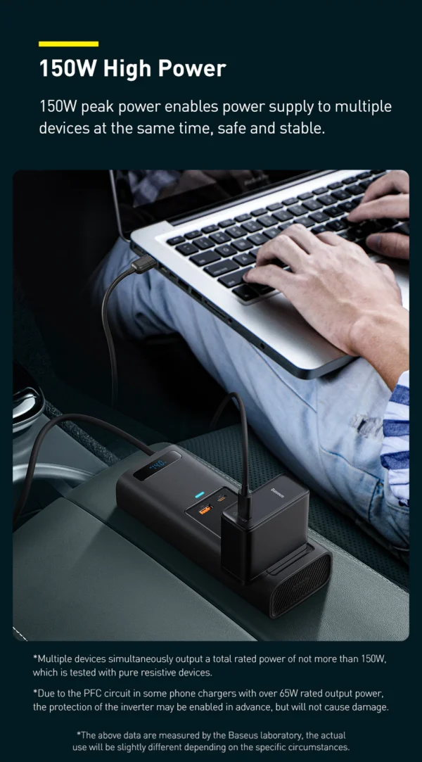 Baseus Power Inverter DC 12V to AC 220V 150W Dual Port Fast Charging Car Power Station - Image 8