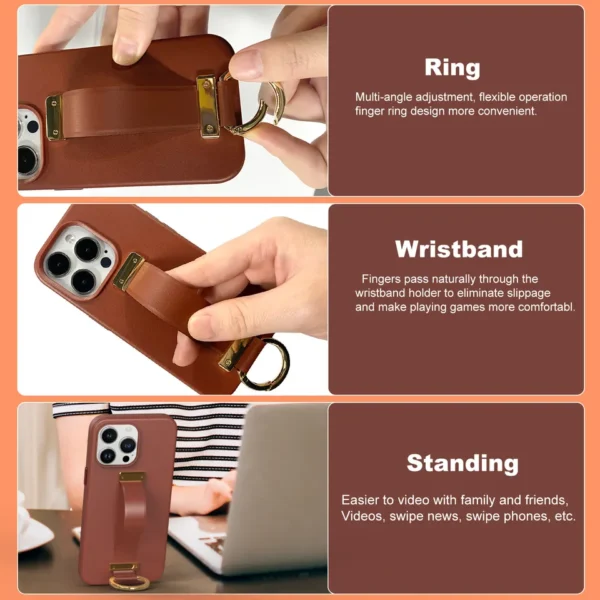 New Ring Design Bracket Wrist Brace Silicone Leather Case Cover for IPhone Series - Image 4