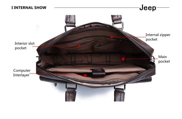 JEEP BULUO Brand Business Briefcase Split Leather High Quality Laptop Bag - Image 13