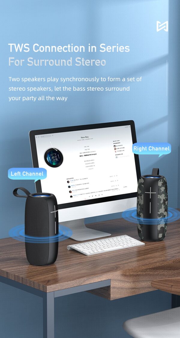 Awei Y370 Original Bluetooth Speaker Music Super Power Bass 20W IPX5 Outdoor HiFi 3D Sound Bar With Led For PC - Image 10