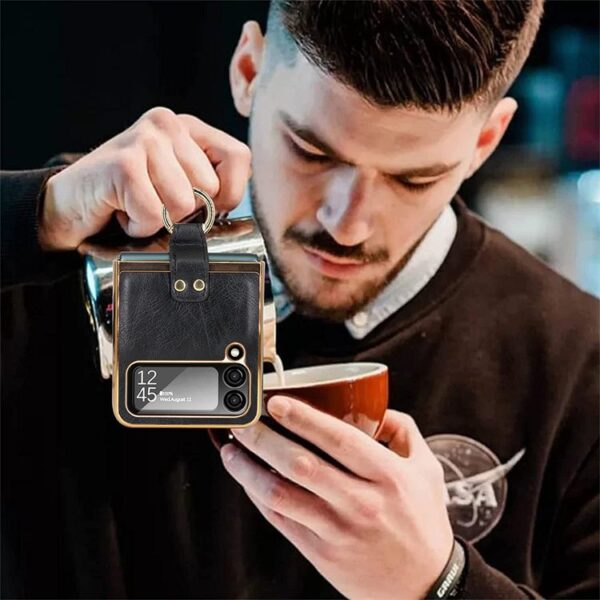 Luxury Premium Finger Horse Ring holder leather cover case for Samsung Galaxy Z Flip 3/ Z Flip 4 - Image 5