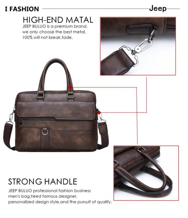 JEEP BULUO Brand Business Briefcase Split Leather High Quality Laptop Bag - Image 9