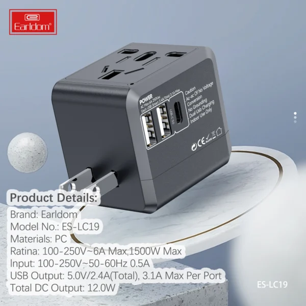 Earldom USB International With Type C to USB 3.1 Universal Travel Adapter - Image 5