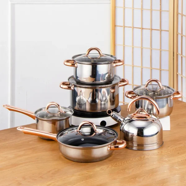 12 PCS Kitchenware Set Stainless Steel  Cooking Pots And Pans Pot Set With Glass Lid - Image 10