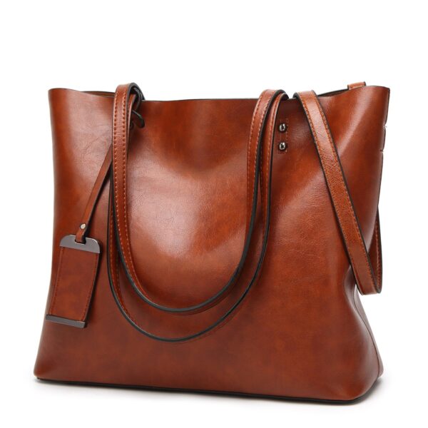 Waxing Leather bucket Double strap Pu Leather shoulder Women Handbag - Image 5