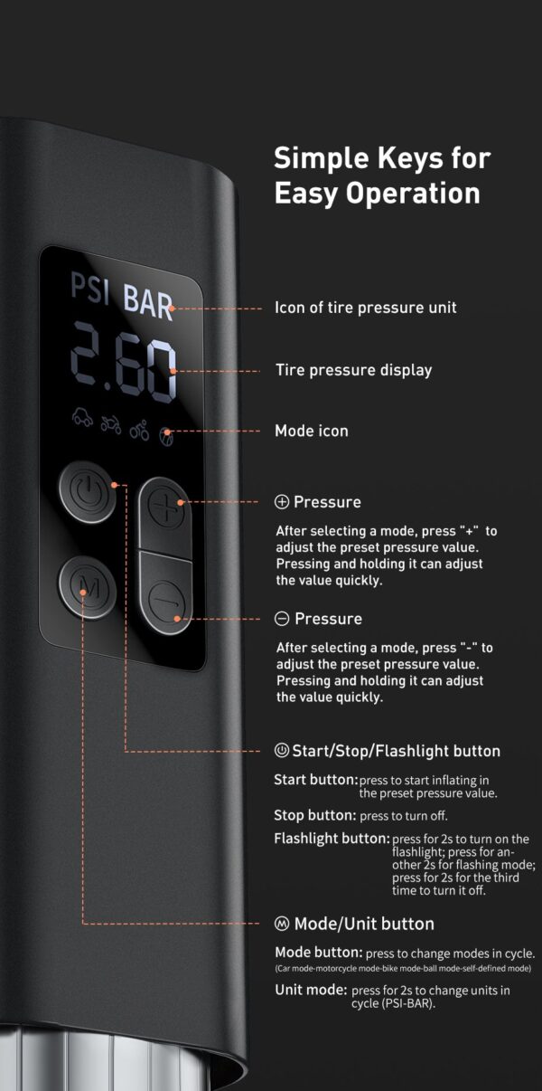 Baseus Mini Car Air Compressor 12V 150PSI Car Tire Inflator Smart Digital Inflatable Pump - Image 11