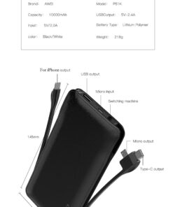 Alternative view of Awei P51K 10,000mAh Fast Charging Portable Power Bank