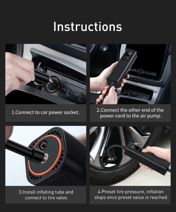 Baseus Mini Car Air Compressor 12V 150PSI Car Tire Inflator Smart Digital Inflatable Pump - Image 16