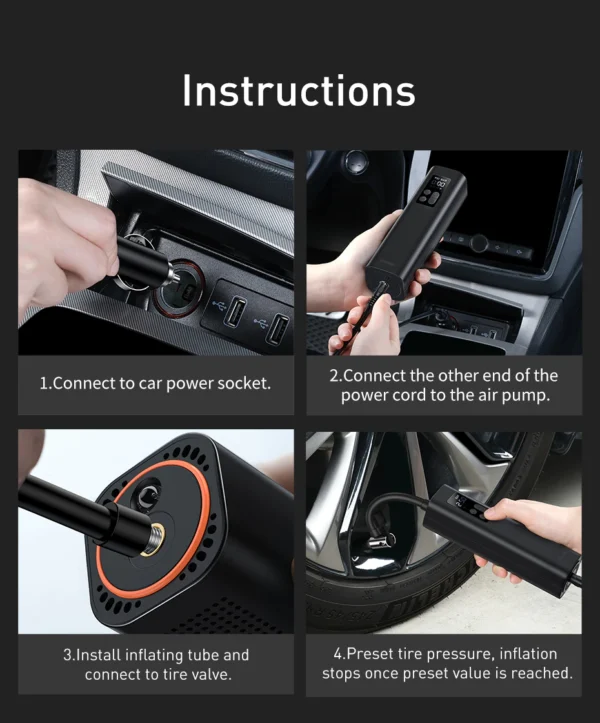Baseus Mini Car Air Compressor 12V 150PSI Portable Car Tire Inflator Smart Digital Inflatable Pump - Image 2