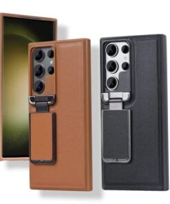 Samsung Galaxy S23/S24 Ultra, Genuine Leather Back Lens Protection Cover, Anti -Scratch and Protect Privacy Flip Aluminum Alloy Stand Slim Cover