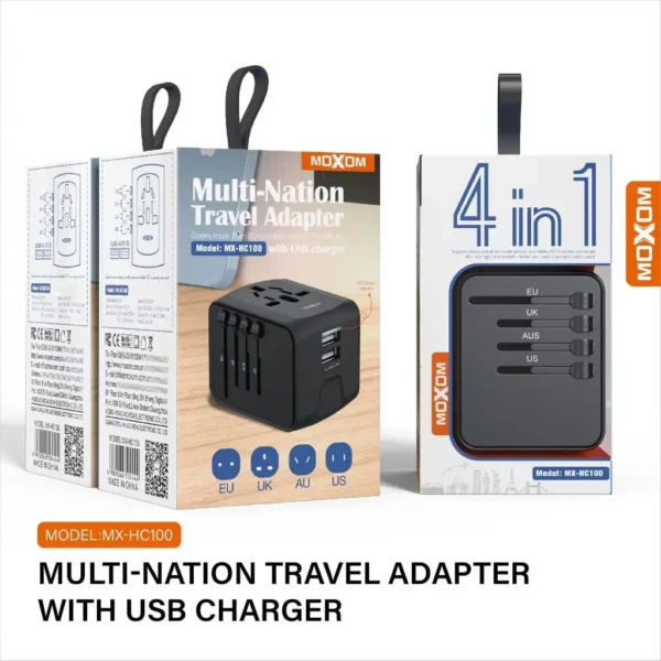 MOXOM 4 in1 with USB Charger Universal Adaptor Multi-Nation Travel Adapter - Image 11