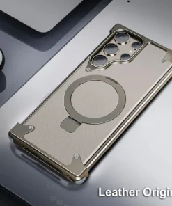 Alternative view of Luxury Premium Luxury Premium Leather Magsafe Ring Holder Invisible Kickstand Bezel Less Metal Slim Hard Ultra Thin Case Cover For Samsung Galaxy S24 Ultra