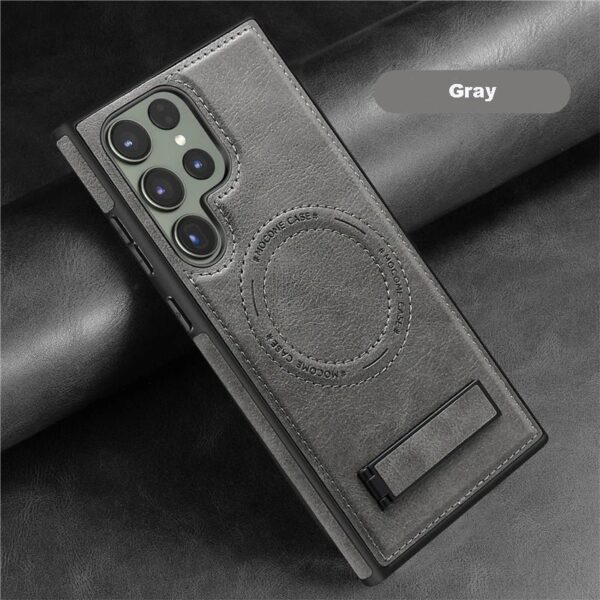 Samsung Galaxy S22/S23/S24 Ultra Luxury Premium PU Leather Invisible Stand Magnetic Wireless Charging Case - Image 21