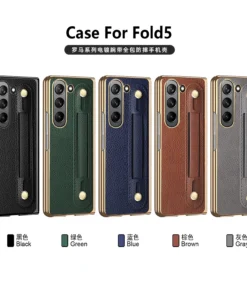Luxury Premium Fashion Design Anti-Sweat Leather Wristband Folding Case Cover For Samsung Z Fold 5