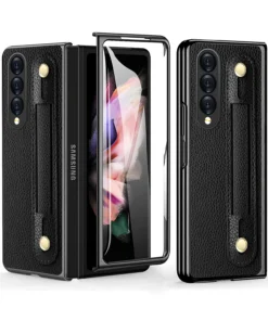 Luxury Premium Fashion Design Anti-Sweat Leather Wristband Folding Case Cover For Samsung Z Fold 3/Z Fold 4