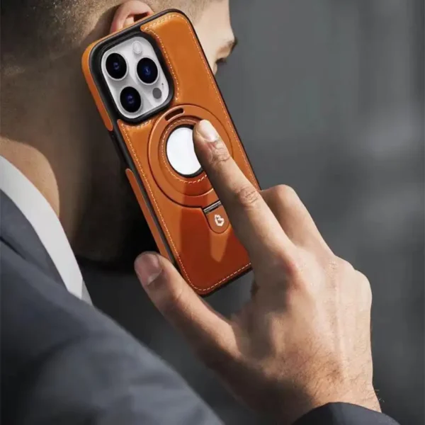 Luxury Premium Faux Leather Invisible Ring Stand Magnetic Phone Case for iPhone Series - Image 2