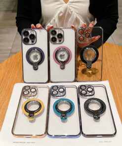 Luxury Premium Fashion Gradient electroplated Kickstand Clear case Cover For iPhone 15 Pro Max