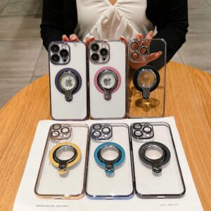 Luxury Premium Fashion Gradient electroplated Kickstand Clear case Cover For iPhone 15 Pro Max