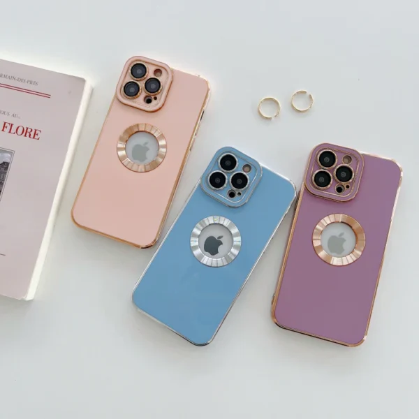 Luxury Soft Electroplated Phone Mini Hollow Out Silicone Case Cover and 3D Glass Protector For iPhone series - Image 15