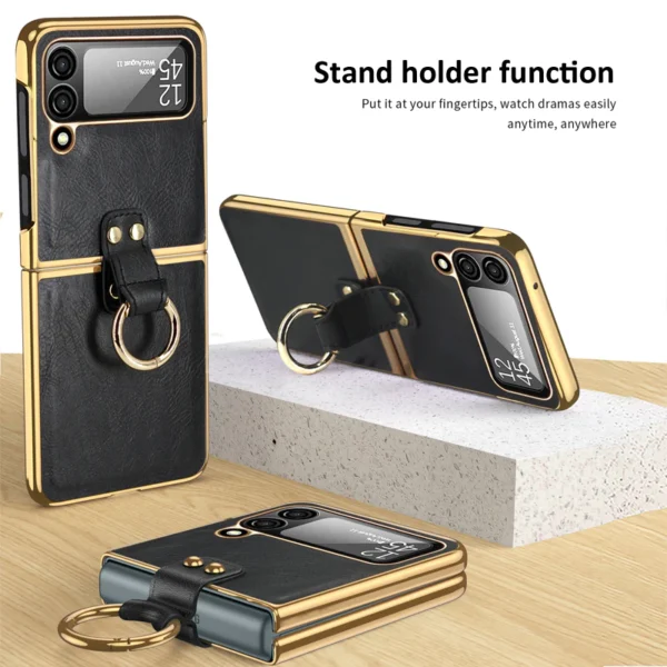 Luxury Premium Finger Horse Ring holder leather cover case for Samsung Galaxy Z Flip 3/ Z Flip 4 - Image 12