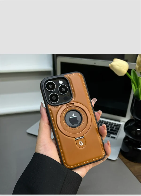 Luxury Premium Faux Leather Invisible Ring Stand Magnetic Phone Case for iPhone Series - Image 18
