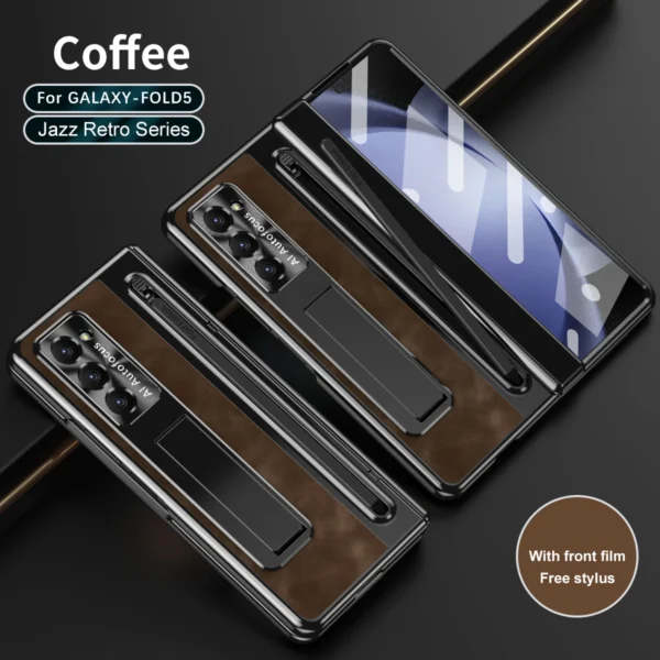 Luxury Premium Retro Leather Folding Stand Phone Case For Samsung Galaxy Z Fold 5 - Image 9