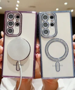 Luxury Premium Plating Bling Glitter Diamond Magnetic For Magsafe Phone Case For Samsung S22 Ultra/S23 Ultra