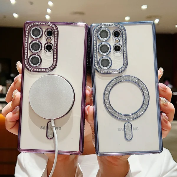 Luxury Premium Plating Bling Glitter Diamond Magnetic For Magsafe Phone Case For Samsung S24 Ultra