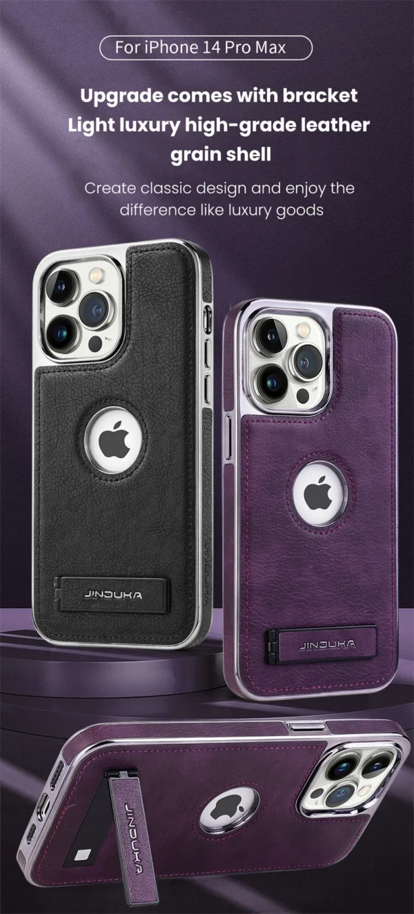 Luxury PU Business PU Leather Stand Hollow Display Hole Shockproof Kickstand Cover Case Cover for iPhone 13 Pro Max/14 Pro Max/15 Pro Max - Image 9