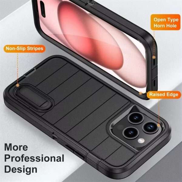 Heavy Duty Shockproof  3-Layer Military-Grade Rugged Protective Bumper Phone Case with Kickstand Anti-Slip Grip Shockproof For iPhone 16 15 14 13 12 11 Pro Max Series - Image 10