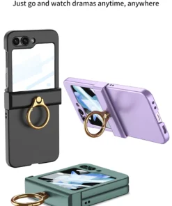 Luxury Premium Hinge Protection with Ring Holder Case Cover for Galaxy Z Flip 5