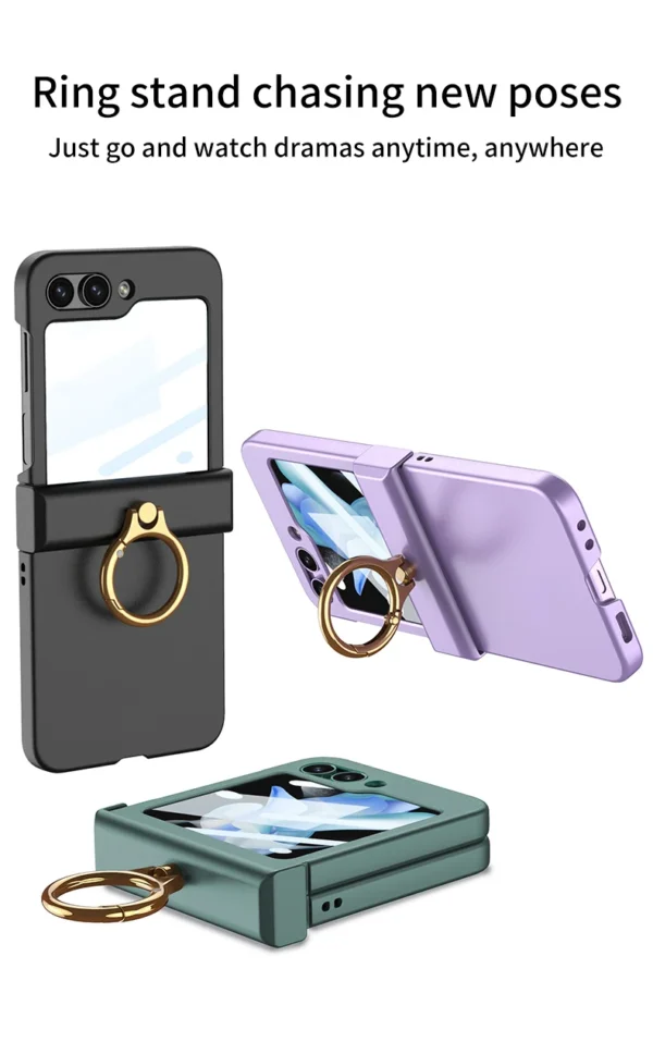 Luxury Premium Hinge Protection with Ring Holder Case Cover for Galaxy Z Flip 5