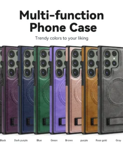 Luxury Premium Luxury PU Leather Invisible Stand Magnetic Wireless Charging Case Cover For Samsung Galaxy S24 Ultra