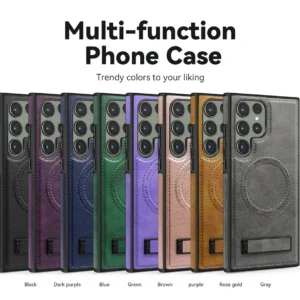 Luxury Premium Luxury PU Leather Invisible Stand Magnetic Wireless Charging Case Cover For Samsung Galaxy S24 Ultra
