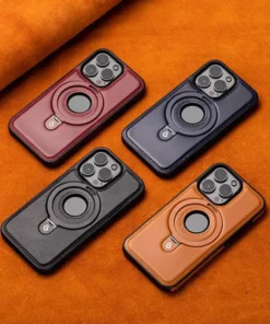 Luxury Premium Faux Leather Invisible Ring Stand Magnetic Phone Case for iPhone Series