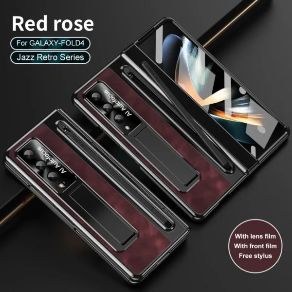 Luxury Premium Retro Leather Folding Stand Phone Case For Samsung Galaxy Z Fold 3/Z Fold 4 - Image 2
