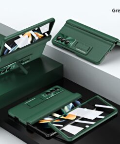 Alternative view of Luxury Premium Leather Hinge Adjustable Bracket Full Screen Film Protection Case Cover for Samsung Galaxy Z Fold 3/Z fold 4