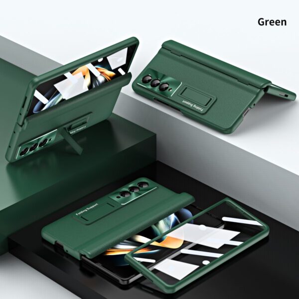 Luxury Premium Leather Hinge Adjustable Bracket Full Screen Film Protection Case Cover for Samsung Galaxy Z Fold 3/Z fold 4 - Image 2