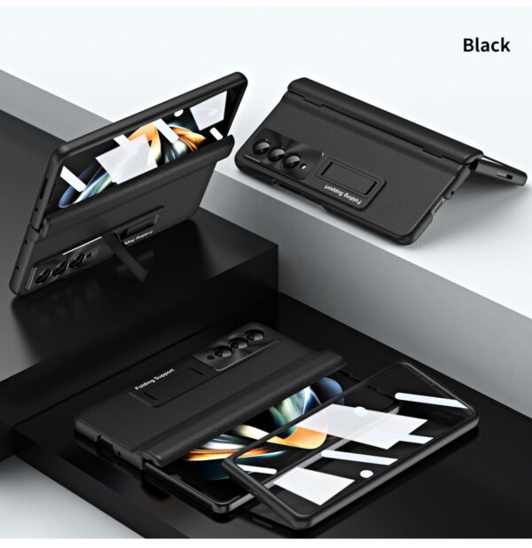 Luxury Premium Leather Hinge Adjustable Bracket Full Screen Film Protection Case Cover for Samsung Galaxy Z Fold 3/Z fold 4 - Image 3