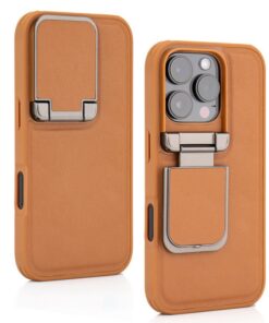 Alternative view of iPhone 16/15 Pro Max Series Genuine Leather Back Lens Protection Cover, Anti -Scratch and Protect Privacy Flip Aluminum Alloy Stand Slim Cover