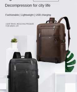 Luxury Premium Business Vintage Pu Leather Casual mochila hombre Backpack Bag