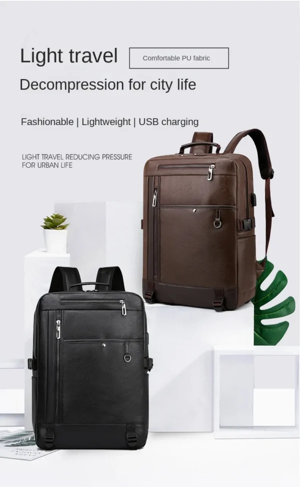 Luxury Premium Business Vintage Pu Leather Casual mochila hombre Backpack Bag