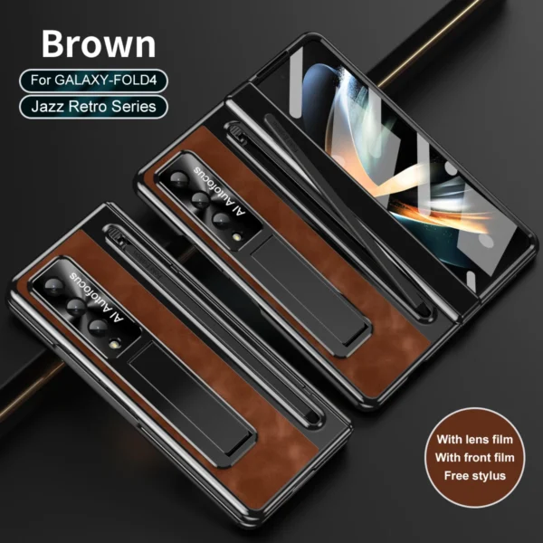 Luxury Premium Retro Leather Folding Stand Phone Case For Samsung Galaxy Z Fold 3/Z Fold 4 - Image 9