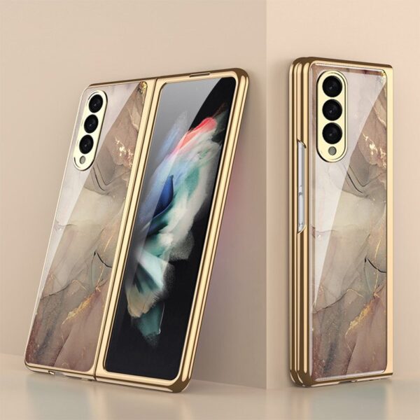 Luxury Premium Electroplated Marble Case Cover For Samsung Galaxy Z Fold 4 - Image 15