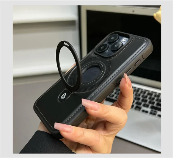 Luxury Premium Faux Leather Invisible Ring Stand Magnetic Phone Case for iPhone Series - Image 17