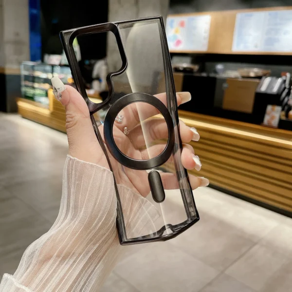 Luxury Plating Frame Transparent Clear Bumper Silicone Magsafe Phone Case Cover for Samsung Galaxy S23 Ultra/S24 Ultra - Image 3