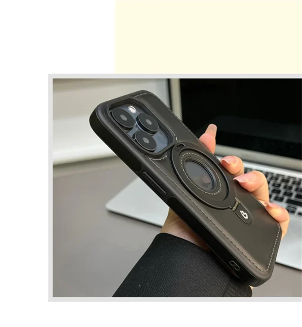 Luxury Premium Faux Leather Invisible Ring Stand Magnetic Phone Case for iPhone Series - Image 19