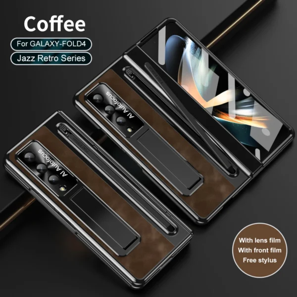 Luxury Premium Retro Leather Folding Stand Phone Case For Samsung Galaxy Z Fold 3/Z Fold 4 - Image 3